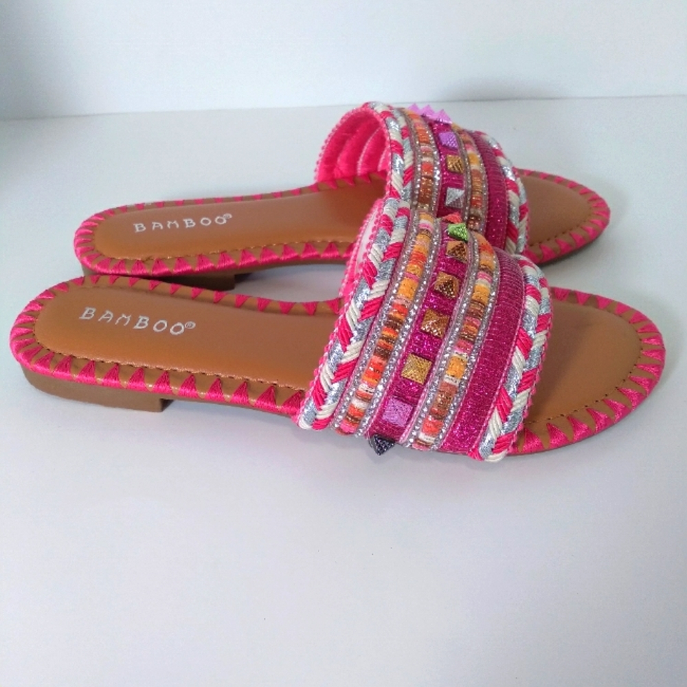 BAMBOO Pink Multi-Color Bohemian Embellished Sandals - Picture 6 of 6